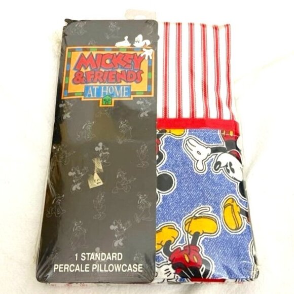 Vtg Wamsutta x Mickey & Friends at Home Denim Mickey Pillowcase 1 Standard USA - Picture 1 of 7